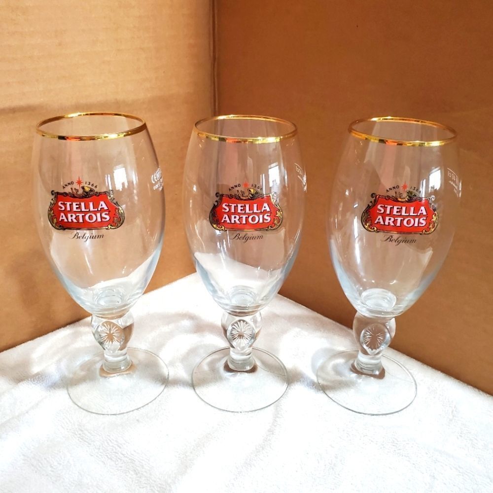 3 Stella Artois Beer Glasses